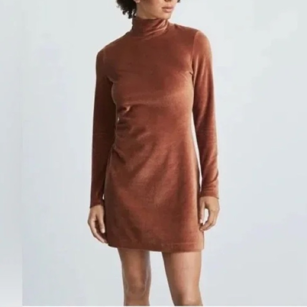 Everlane Velour Velvet Mock Neck Long Sleeve Shift Sweater Dress | S - Picture 4 of 7